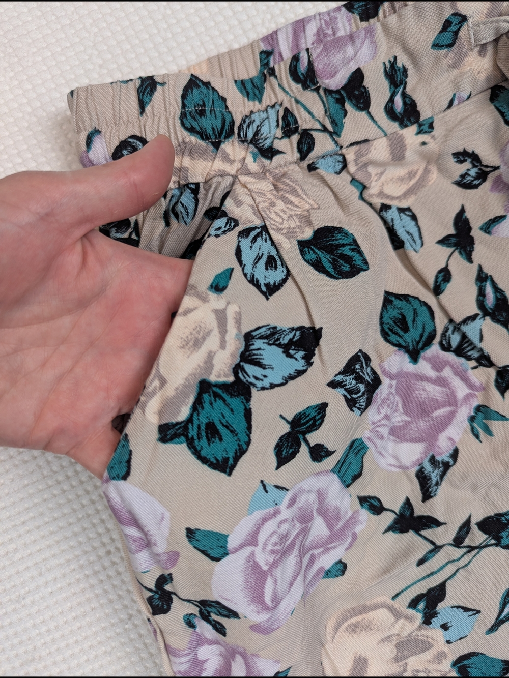 Talula Beige Floral Drawstring Joggers with Lavender & Teal Accents Cuffed Ankle - Picture 3 of 6